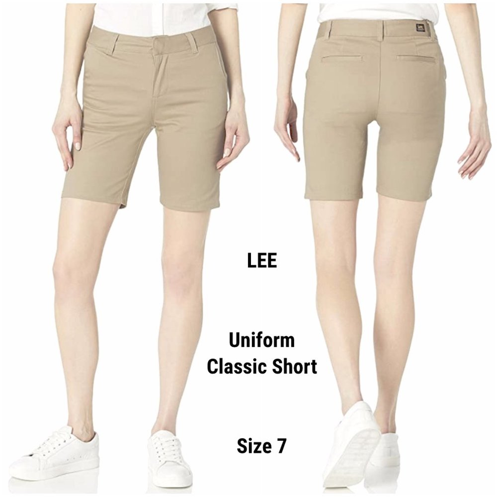 NWT LEE School Uniform Short Juniors 8-Inch Classic Bermuda Size 7 Beige Shorts